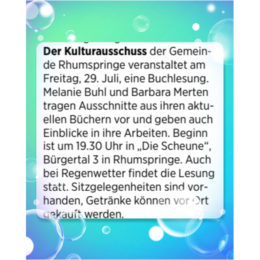 Buchlesung in Rhumspringe